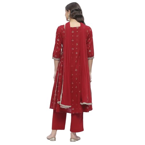 Biba Women Red Cotton Foil Printed Kalidar Suit Set_44