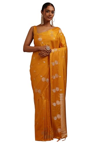 Soch Womens Yellow Tussar Floral Zari Woven Saree