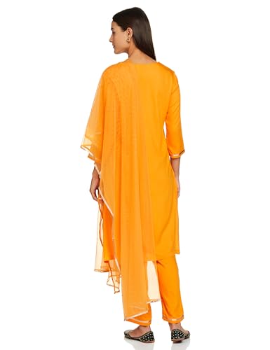 BIBA WOMEN SOLID NARROW SALWAR KURTA DUPATTA(SKDASSORTED8801E_MANGO YELLOW_32)