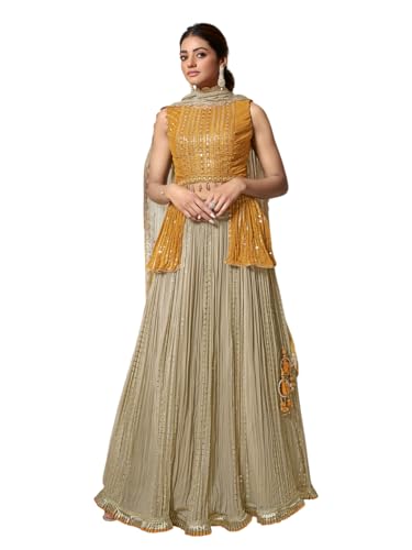 Woman's Stunning beige and yellow lehenga choli