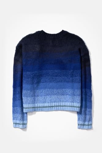 American Eagle Women Blue Boxy Striped Sweater