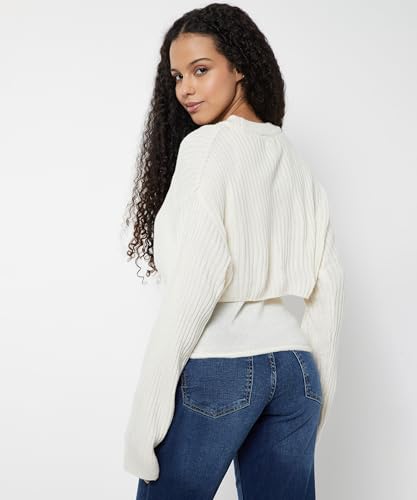 Max Women Ribbed Layered Sweater(White_XXL)