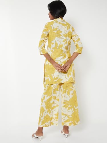 Max Women Printed Straight Kurta Set (Yellow_XL)