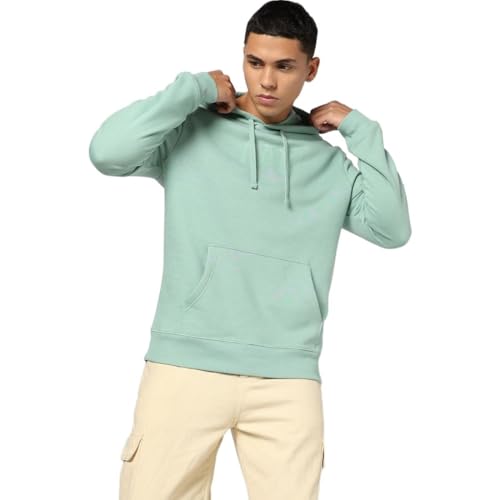 GAP Men Solid Knitted Fleece Sweatshirt with Hood, Green, M