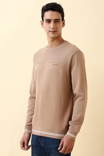Men Beige Crew Neck Full Sleeves Casual Sweatshirt