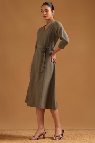 Soch Womens Grey Cotton Blend Solid Dress