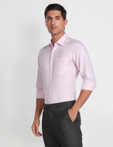 Arrow Men's Plain/Solid Regular Fit Shirt (ARAFSH0494_Pink