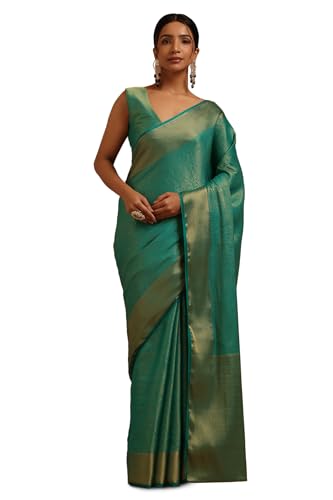 Soch Womens Green Georgette Paisley Zari Woven Saree