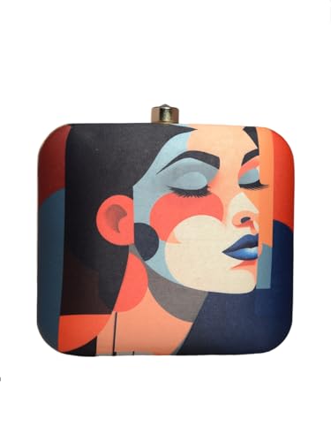 Artklim Multicolour Women Portrait Printed Clutch