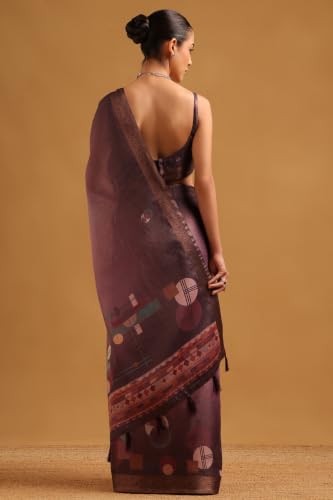 Soch Womens Wine Tissue Geometric Digital Printed Saree