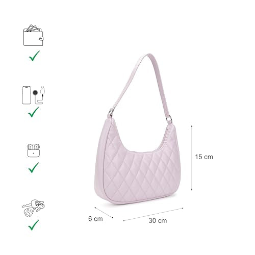 Fastrack Quilted Crush Shoulder Bag | Faux-Leather Women’s Bag | Zipper Closure with Silver Strap Accents & Utility Pockets | Gifts for Women