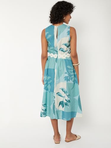 Max Women Printed Midi Dress (Blue_S)