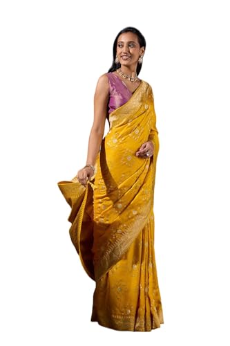 Taneira Women Yellow Viscose Woven Saree With Unstitched Blouse Piece (SAPP02AB0919-Yellow)