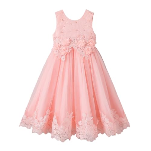 Hopscotch Girls Pink Sleeveless Floral Applique Beaded Gown for Age (3-4 Years)