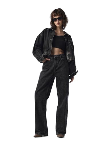 ONLY Women Solid Straight Fit High-Rise Black Jeans