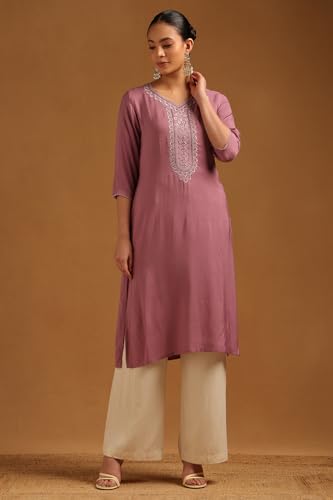 Soch Womens Purple Muslin Embroidered Kurta