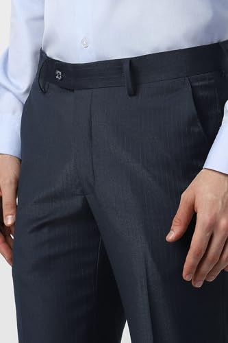Men Navy Textured Formal Trousers
