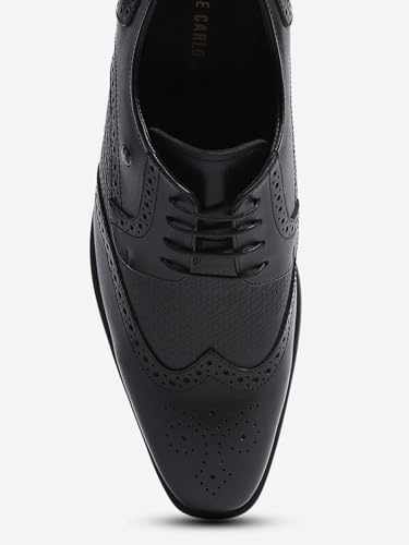 Monte Carlo Mens Black Solid Leather Slip On Compamporary Brogue Shoes - 201856FW-1-11