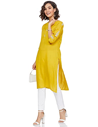 W for Woman Women's Rayon Regular Kurta (20AUW14660-116420_Light Yellow_S)