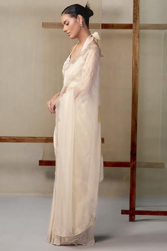 Soch Womens Cream Fendy Tissue Embellished Saree