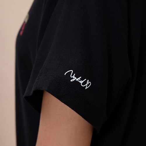 NYKD Buttery Soft Modal Cotton Graphic Tee for Women with Extended Sleeves – Comfortable Relaxed Fit, Stylish Design, Model NYS945 Black
