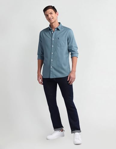 U.S. POLO ASSN. Mens Solid Slub Full Sleeve Shirts (UDSHTO1205_Teal_XXL)