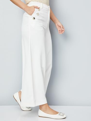 Max Kalki x Women Solid Wide Leg Trousers, White, 32