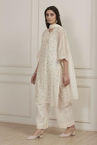 Biba Women White Poly Chanderi Straight Suit Set_36