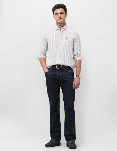 U.S. Polo Assn. Denim Co. Men's Vertical Striped Seersucker Shirt (UDSHT2232_Ochre_46)