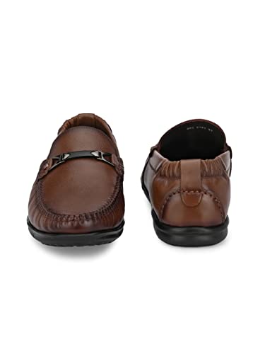 HITZ Men's Tan Leather Slip-On Comfort Loafer Shoes - 9