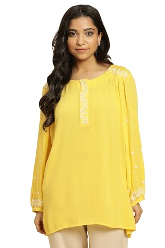 W for Woman Women's Solid Regular Fit Top (24FEW30794-221461_Amber Yellow