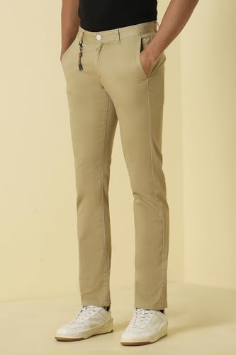 Men Khaki Solid Casual Trousers