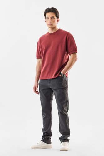 SNITCH Men Casual Jeans | Slim Fit Mid Rise Straight Leg Design | Durable Cotton Blend & Medium Stretch Fabric for Streetwear & Everyday Comfort |Charcoal Grey