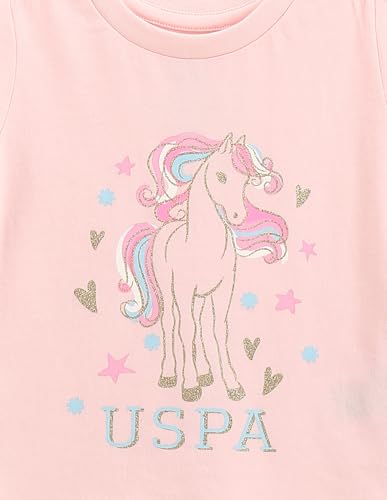 U.S. POLO ASSN. Girls Glitter Print Cotton T-Shirt Light Pink