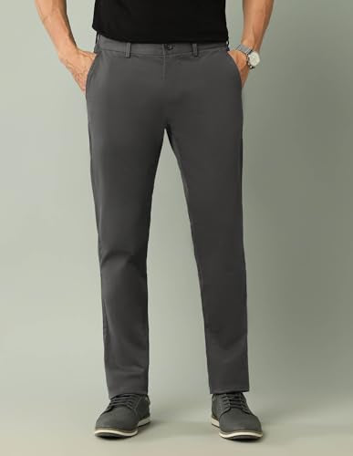 Arrow Men's Solid Slim Fit Acrylic Casual Trouser Grey