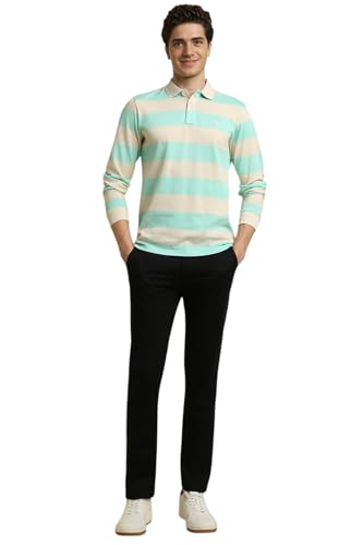 Men Orange Stripe Polo Neck T-Shirt