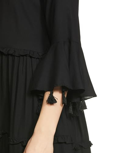 AND Women's Polyester A-Line Knee-Length Dress (EW19AN093DRCLC_Black_S)