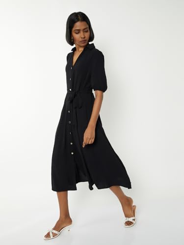 Max Women's Polyester A-Line Below The Knee Dress (DTI3905_Black