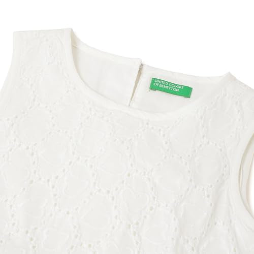 United Colors of Benetton Regular Fit Round Neck Heart Schiffli Tiered Dress (Size: 12-13 Years)-25P4LACDR0SWI101 Off White
