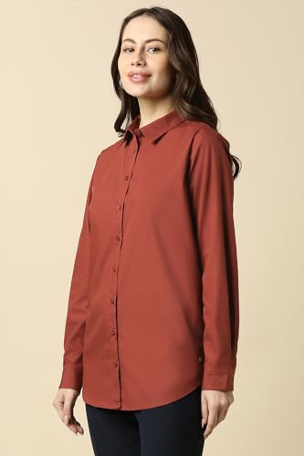 Allen Solly Women's Solid Regular Fit Shirt (AHSFCRGBJ82447_Brown