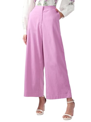 VERO MODA Women's Straight Fit High Rise Pink Pants