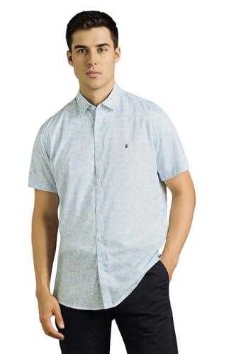 Men White Print Half Sleeves Casual Shirt