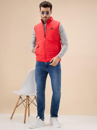 Status Quo Men's Quilted Sleeveless Puffer Jacket with Side Patch Logo and Zipper Closure | 95% Polyester 5% Spandex | ORANGE | XXL Size