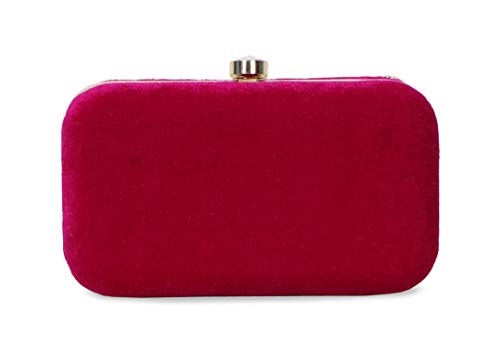 DUCHESS Women's Velvet Zari Zirkon Box Clutch Purse (Fuchsia)
