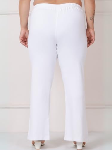 AMYDUS Plus Size High Waisted Pure Cotton Flare Pants for Women | Stretchable & Cloud Soft Fabric | Plus Size Pants for Women - L to 9XL White