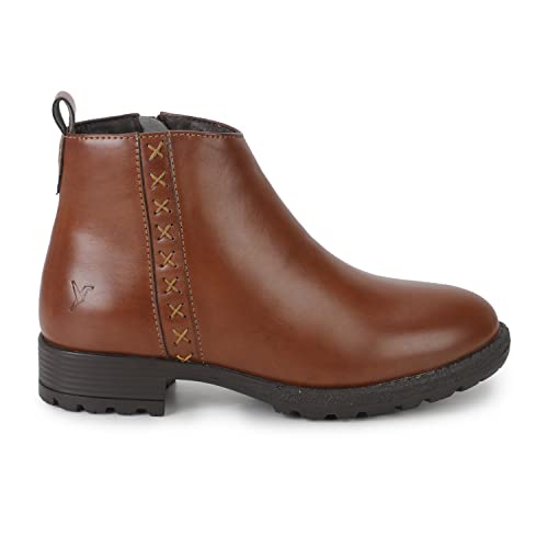 YOHO Tan Boot For Women Stylish and Comfortable| Mid Ankle Boot and Anti Skid Sole |Trendy,Zipper Casual Boots for Womens, Outdoor and Holiday Outings| Size-6