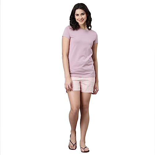 Enamor E7A1 Mid-Rise Cotton Shorts for Women with Side Pockets Coral Blush