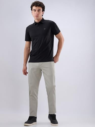 Raymond Men Slim Fit Structure Pattern Cotton Blend Flat Front Casual Trouser Green