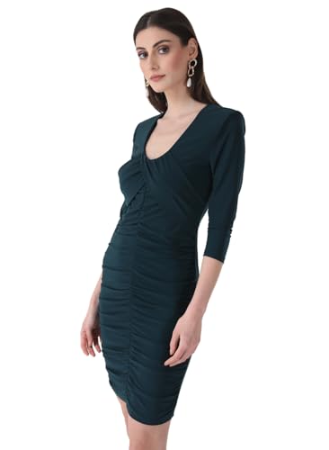 Kazo Women's Polyester Bodycon Mini Dress (125359_Evergreen