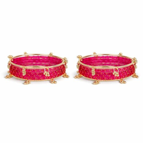 Shining Diva Fashion 16 Pcs Traditional Stylish Glass Ghungroo Kashmiri Bangles Set for Women & Girls (rrsd17374b_2.4_17387b_2.4) (Ruby Pink)